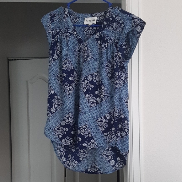 Olive + Oak Blue Tunic Cap Sleeve Blouse - Picture 1 of 6